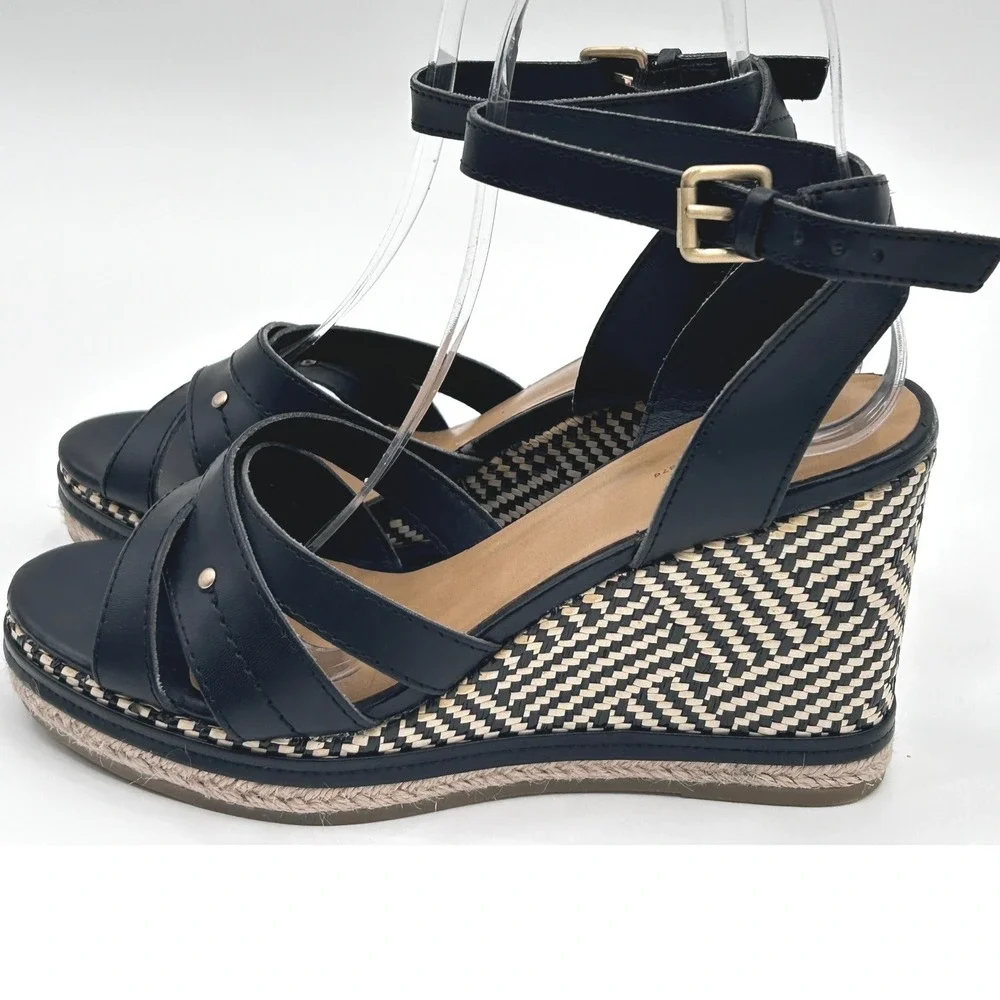 G.H. Bass Reece Ankle Strap Platform Wedge Espadrille Coastal Chic Euro Summer